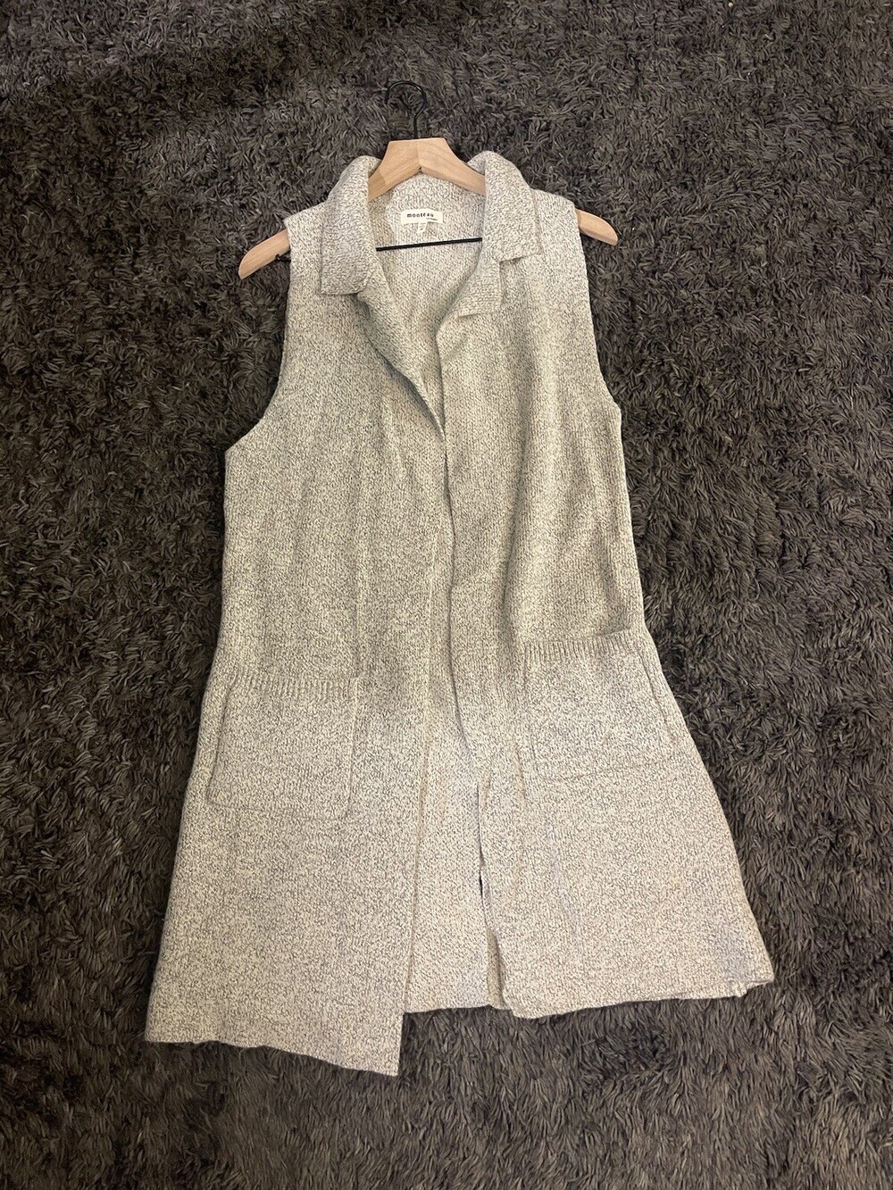 Monteau LA Brand Regular Size Medium Sleeveless Beige Open Mid Length Cardigan